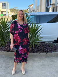 Clyde Fire Floral Navy Silk Dress