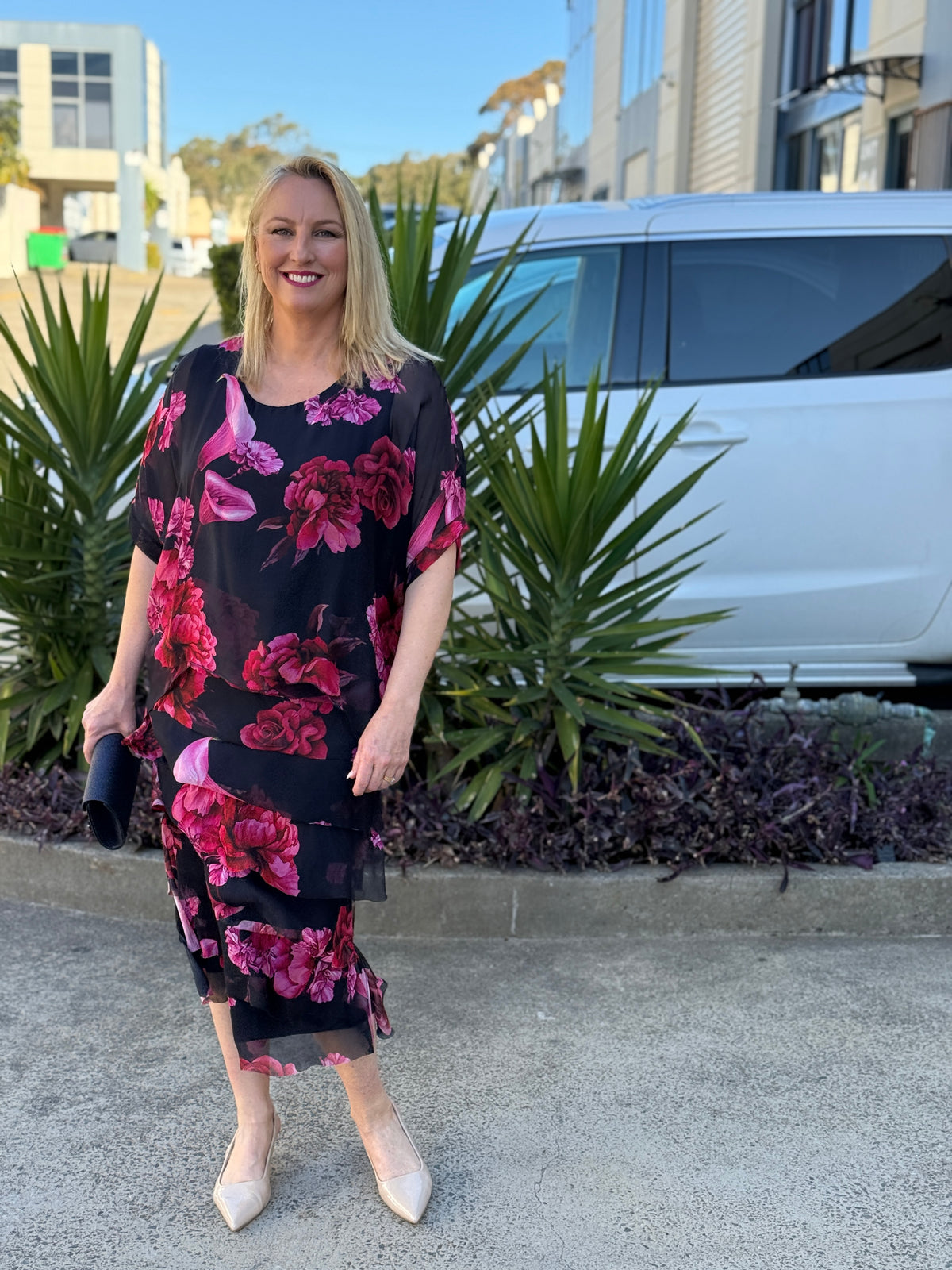 Clyde Fire Floral Navy Silk Dress