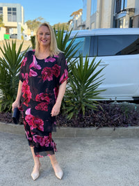 Clyde Fire Floral Navy Silk Dress