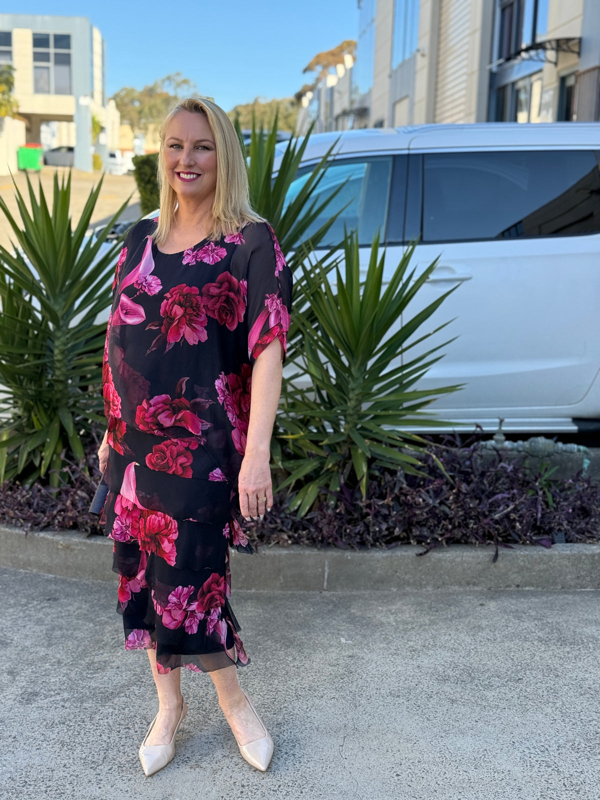 Clyde Fire Floral Navy Silk Dress