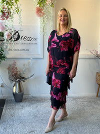 Clyde Fire Floral Navy Silk Dress