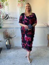 Clyde Fire Floral Navy Silk Dress