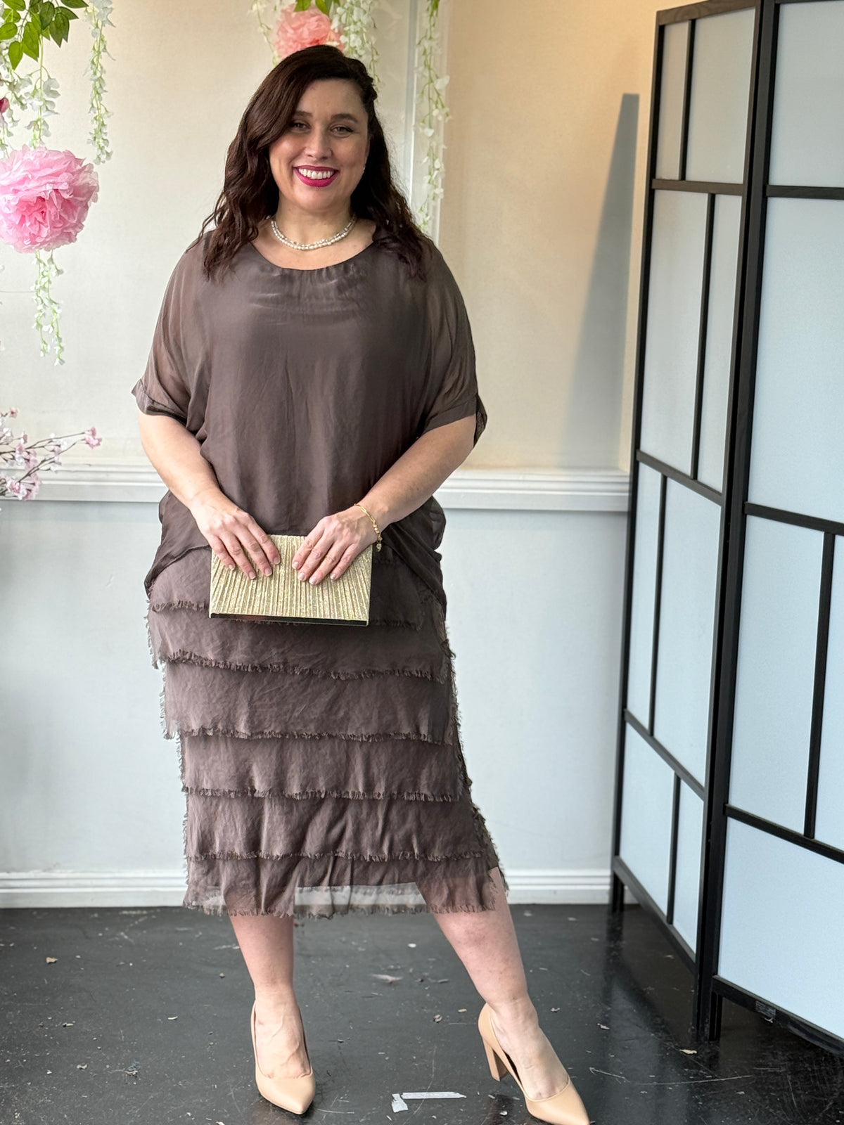 Clyde Mocha Silk Dress