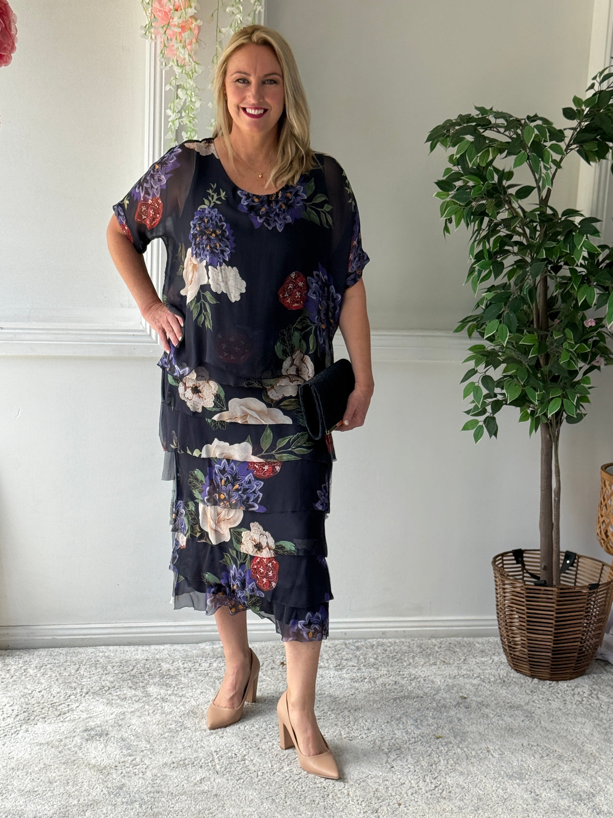 Clyde Petal Bloom Silk Dress