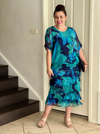 Clyde Teal Blossom Silk Dress