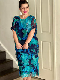 Clyde Teal Blossom Silk Dress