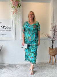 Clyde Tropical Aqua Silk Dress
