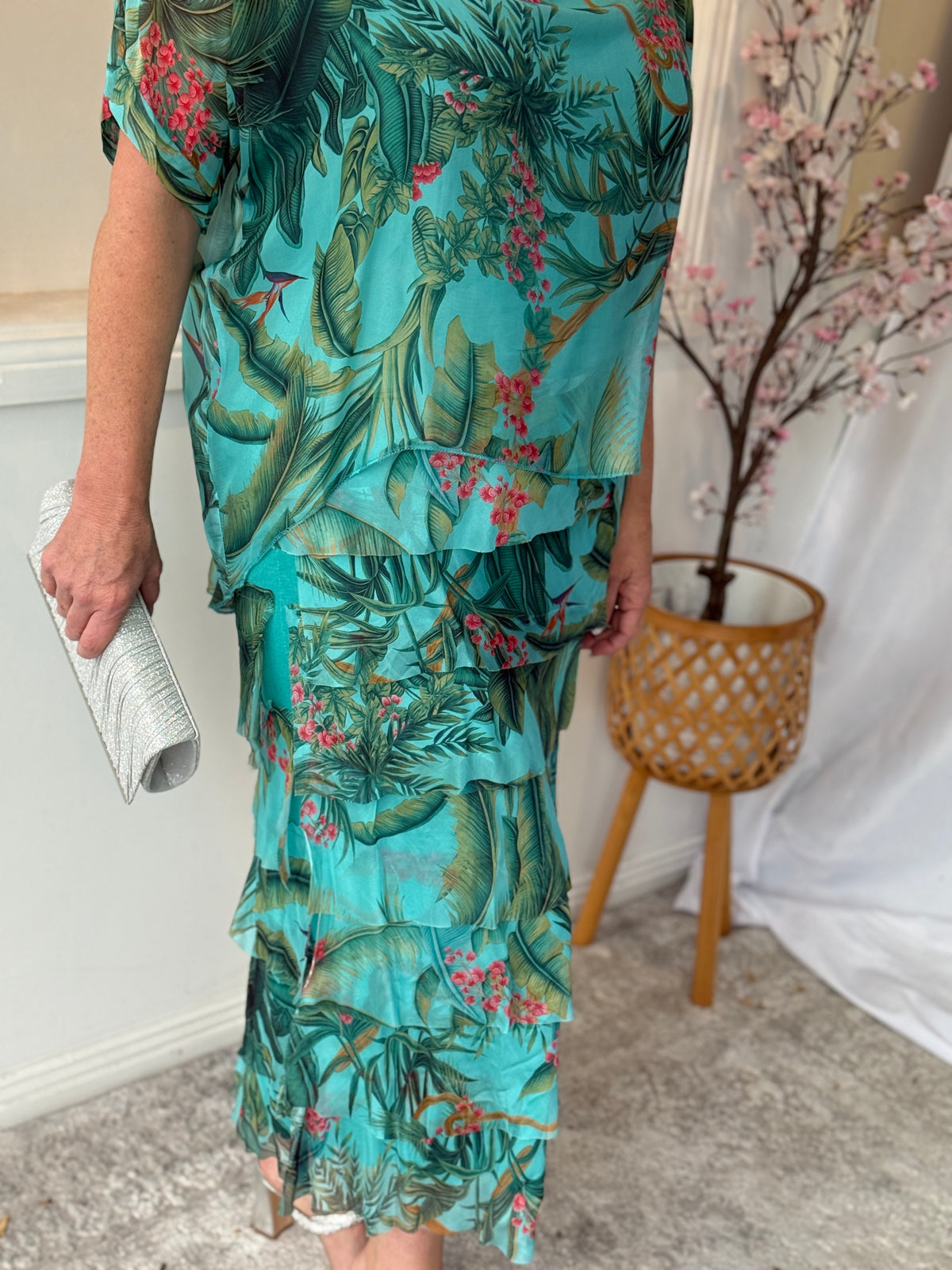 Clyde Tropical Aqua Silk Dress
