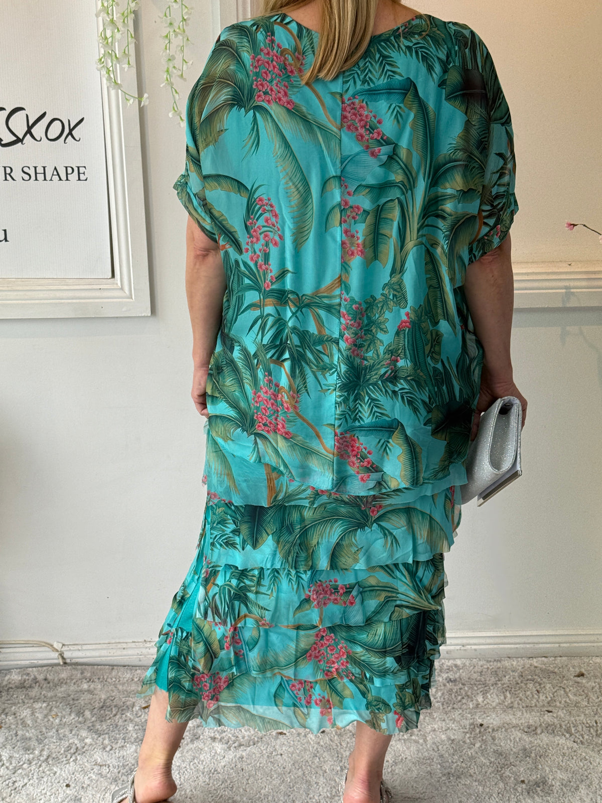 Clyde Tropical Aqua Silk Dress