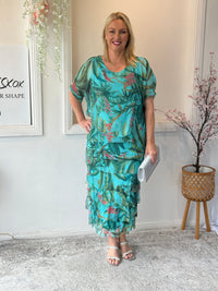 Clyde Tropical Aqua Silk Dress