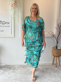 Clyde Tropical Aqua Silk Dress