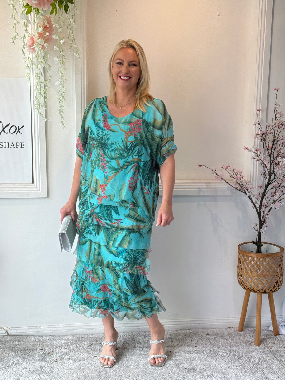 Clyde Tropical Aqua Silk Dress