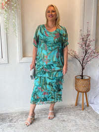 Clyde Tropical Aqua Silk Dress