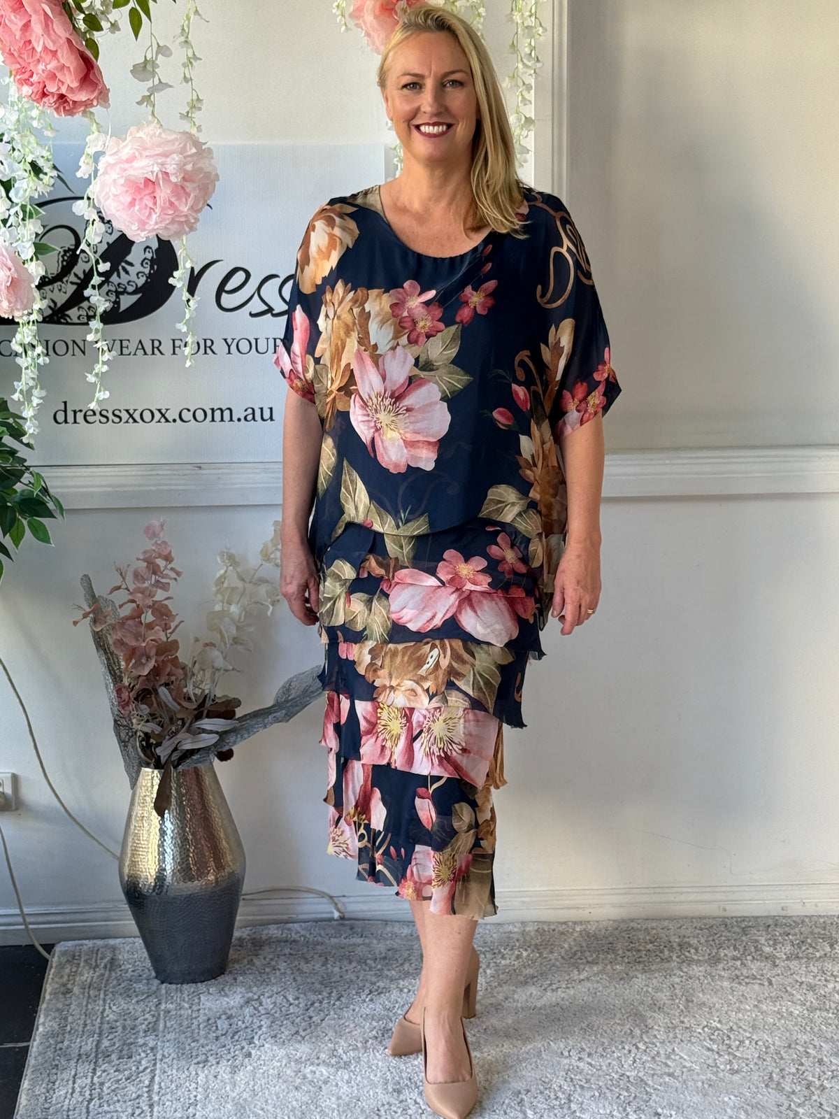 Clyde Blush Blossom Silk Dress