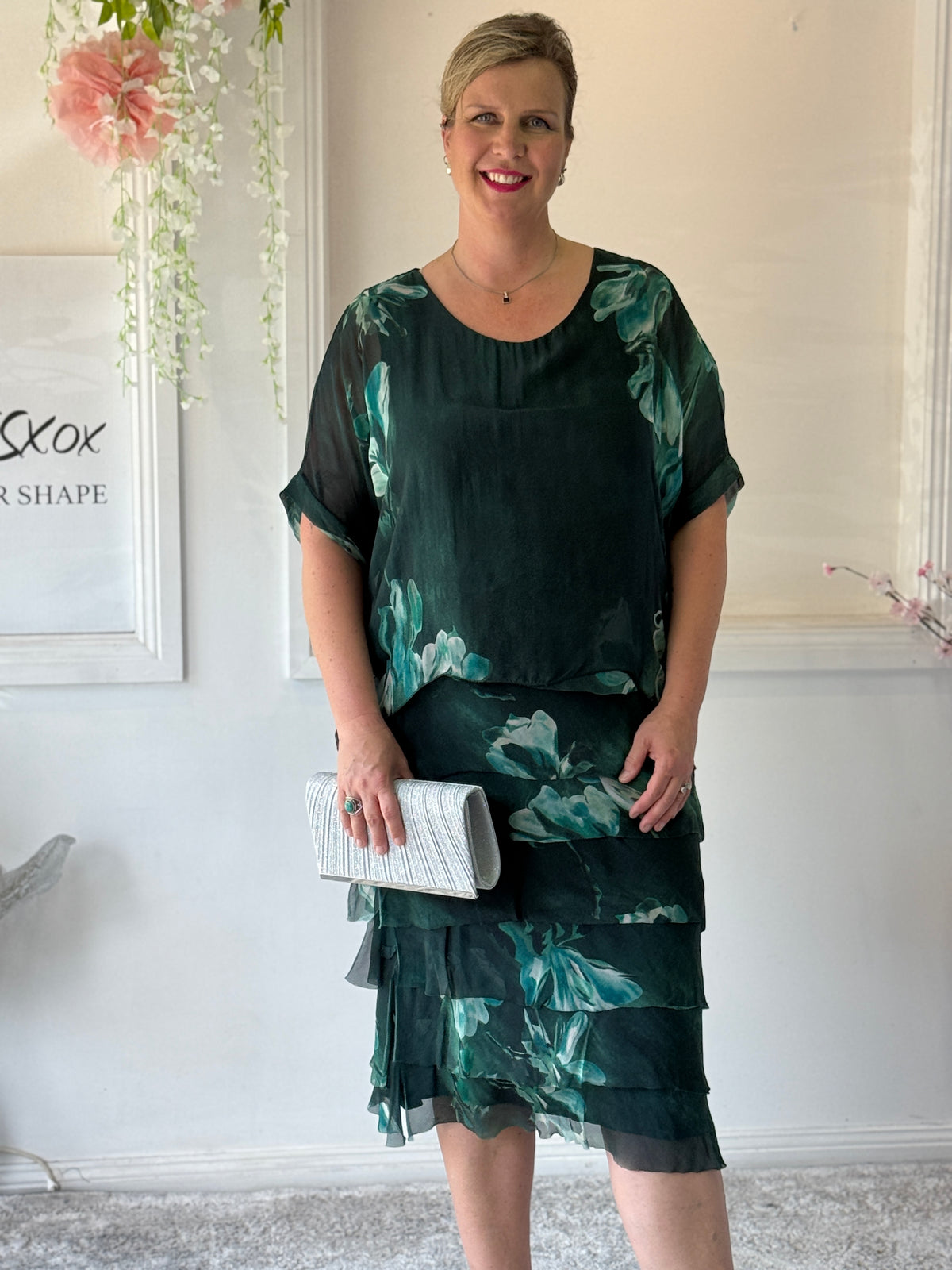Clyde Emerald Petal Silk Dress