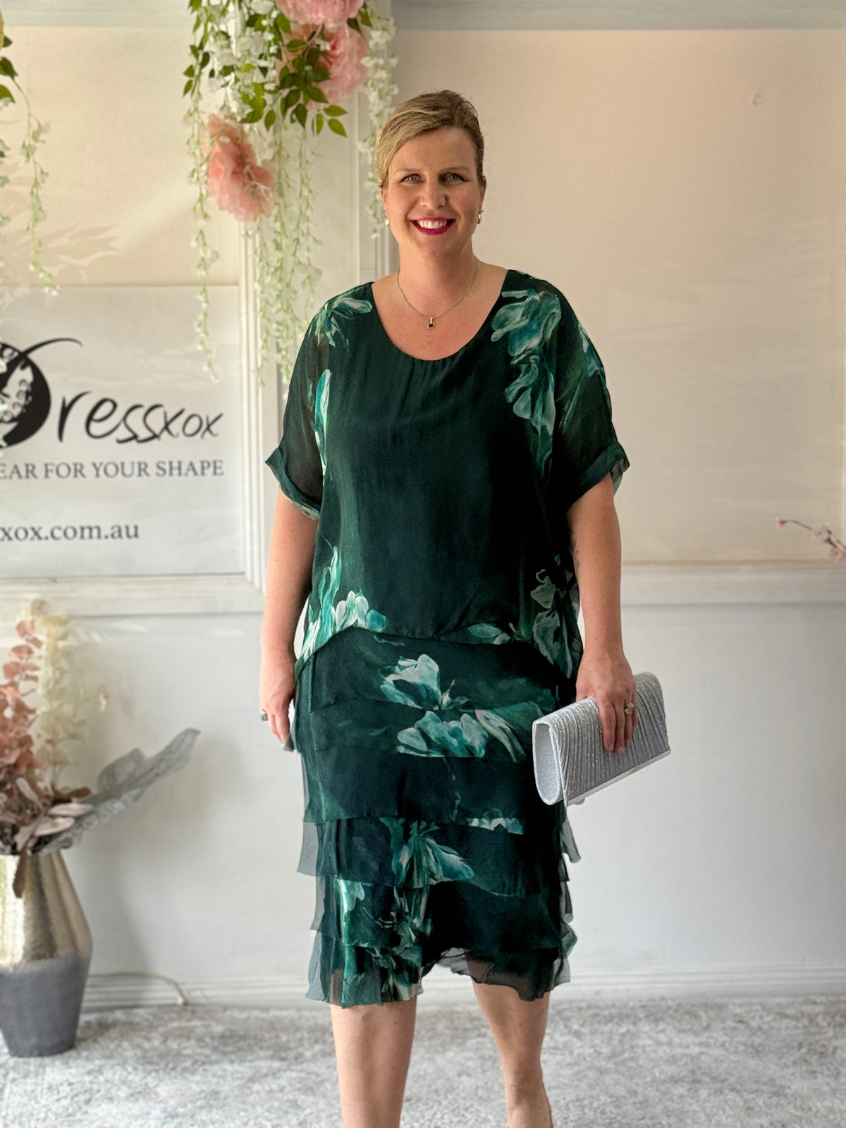 Clyde Emerald Petal Silk Dress