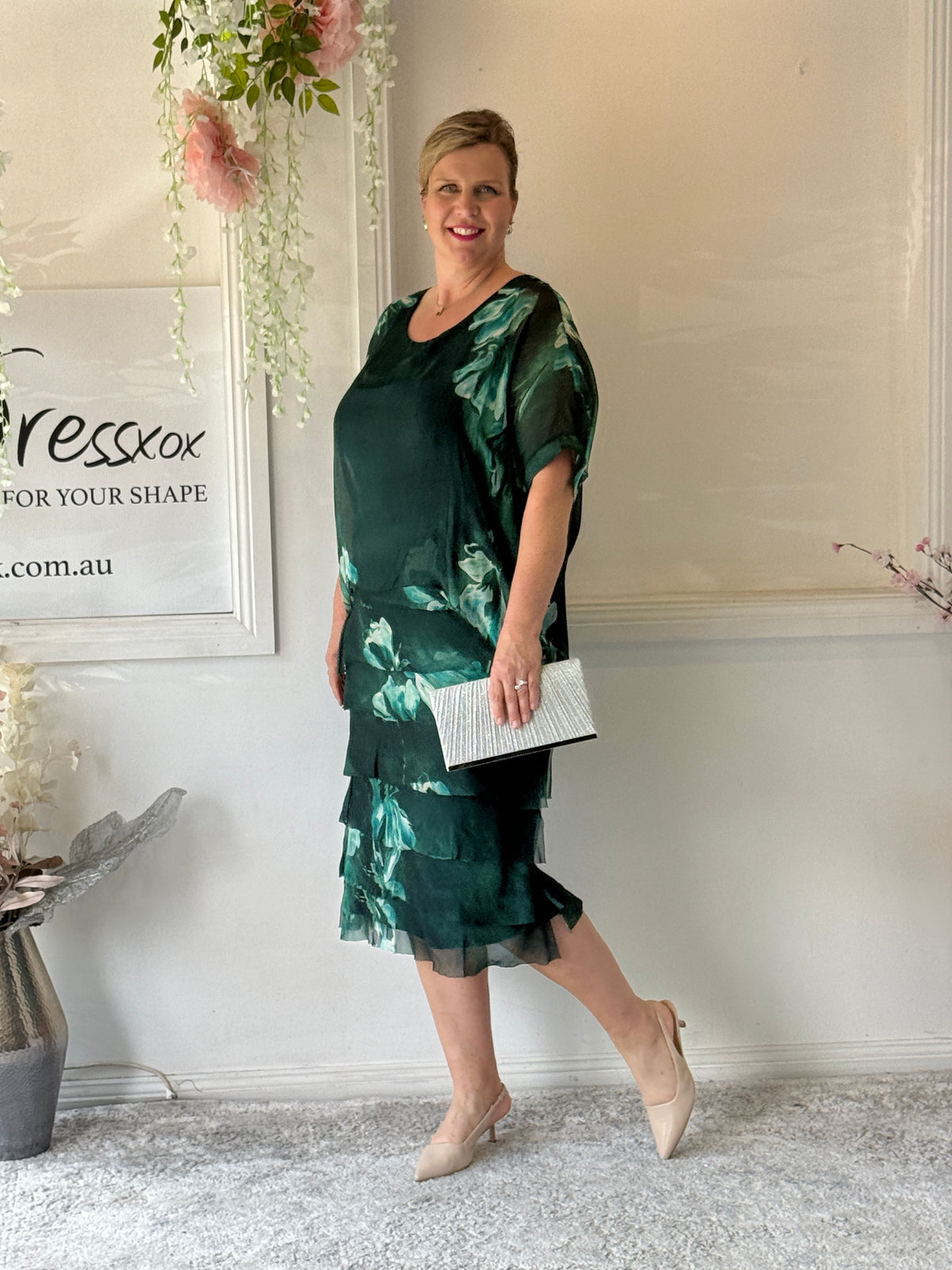 Clyde Emerald Petal Silk Dress