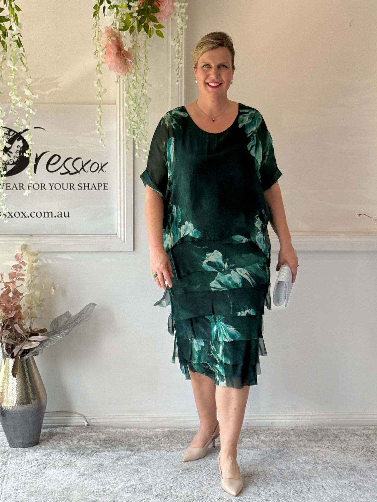 Clyde Emerald Petal Silk Dress