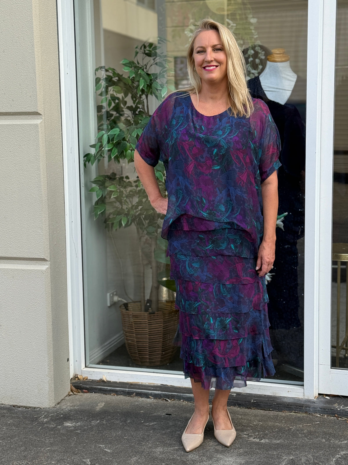 Clyde Midnight Orchid Silk Dress