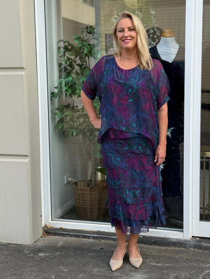 Clyde Midnight Orchid Silk Dress