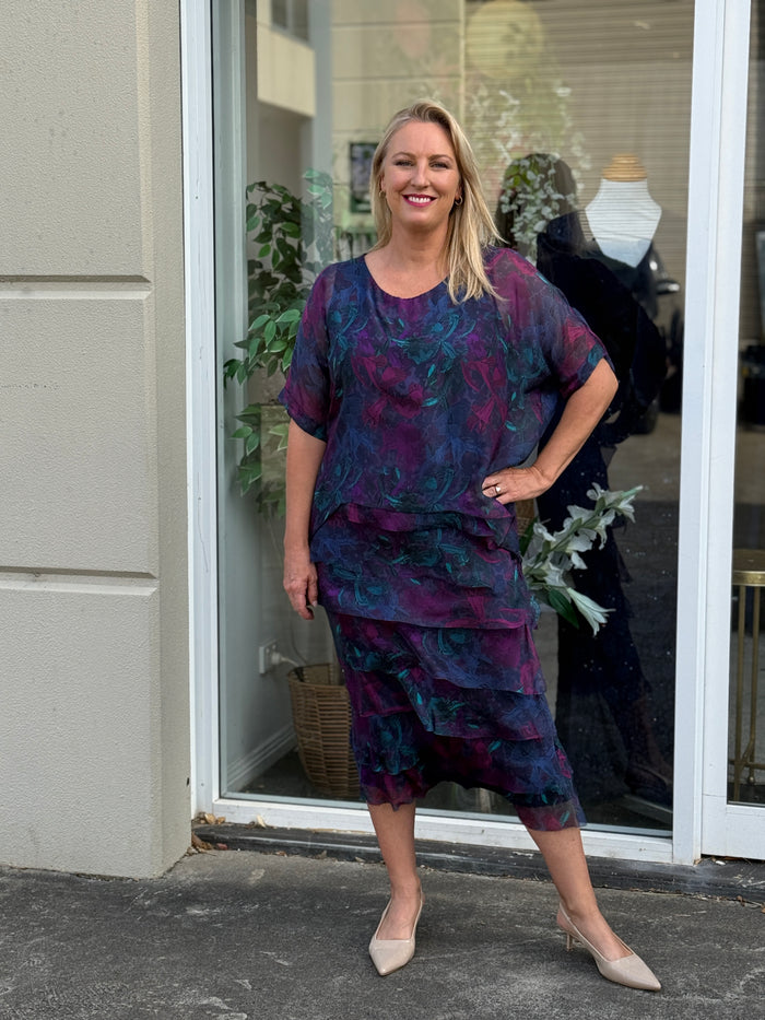 Clyde Midnight Orchid Silk Dress