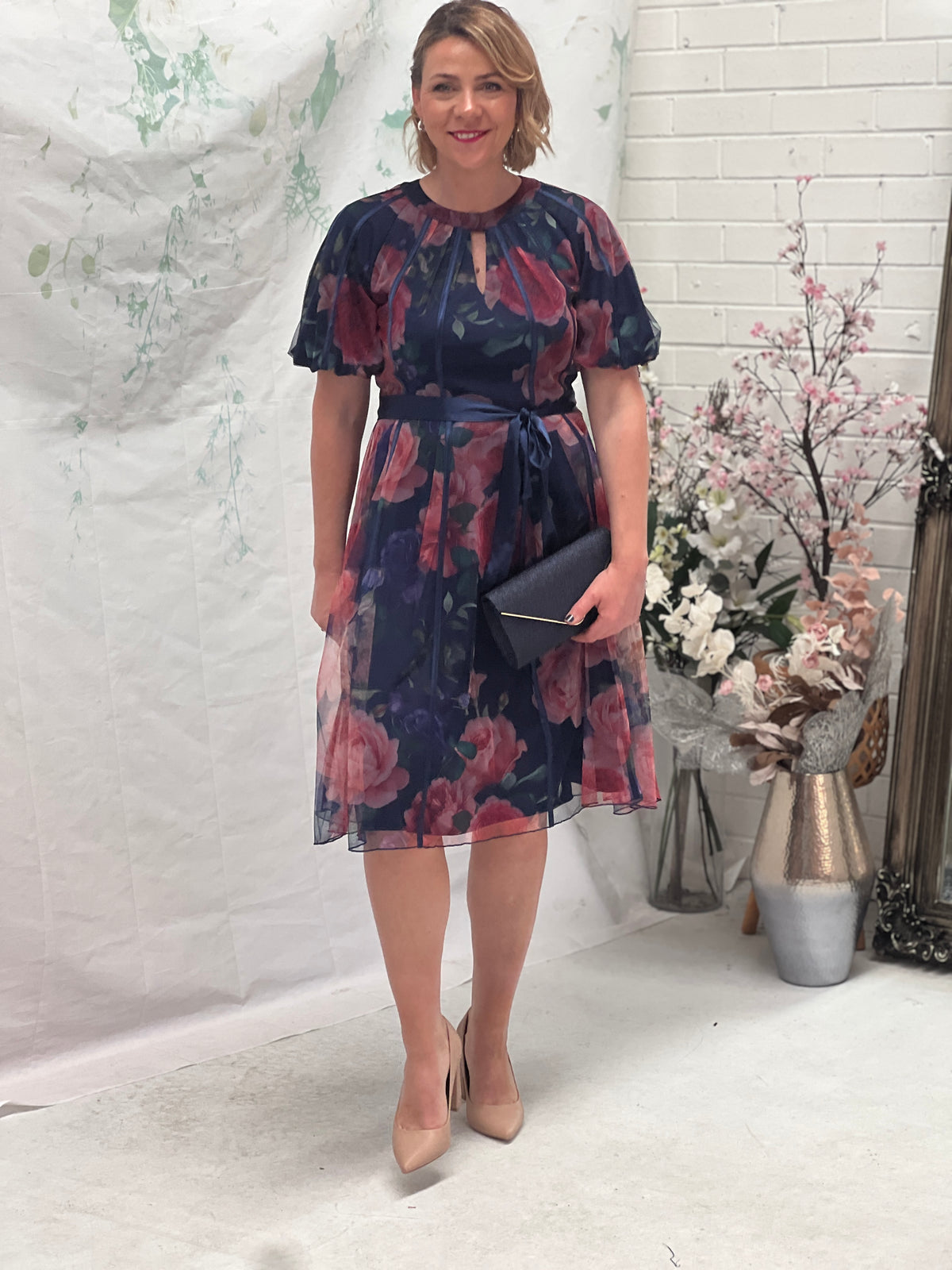 Colette Navy Floral Evening Dress