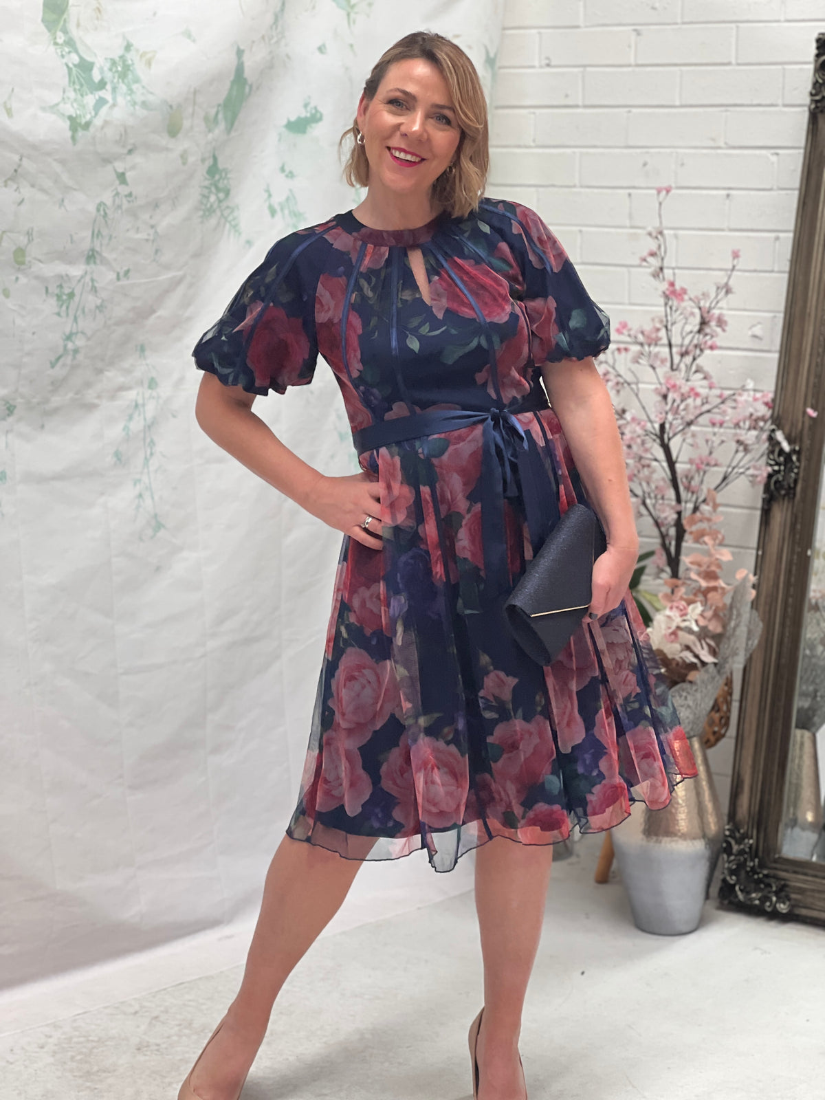 Colette Navy Floral Evening Dress