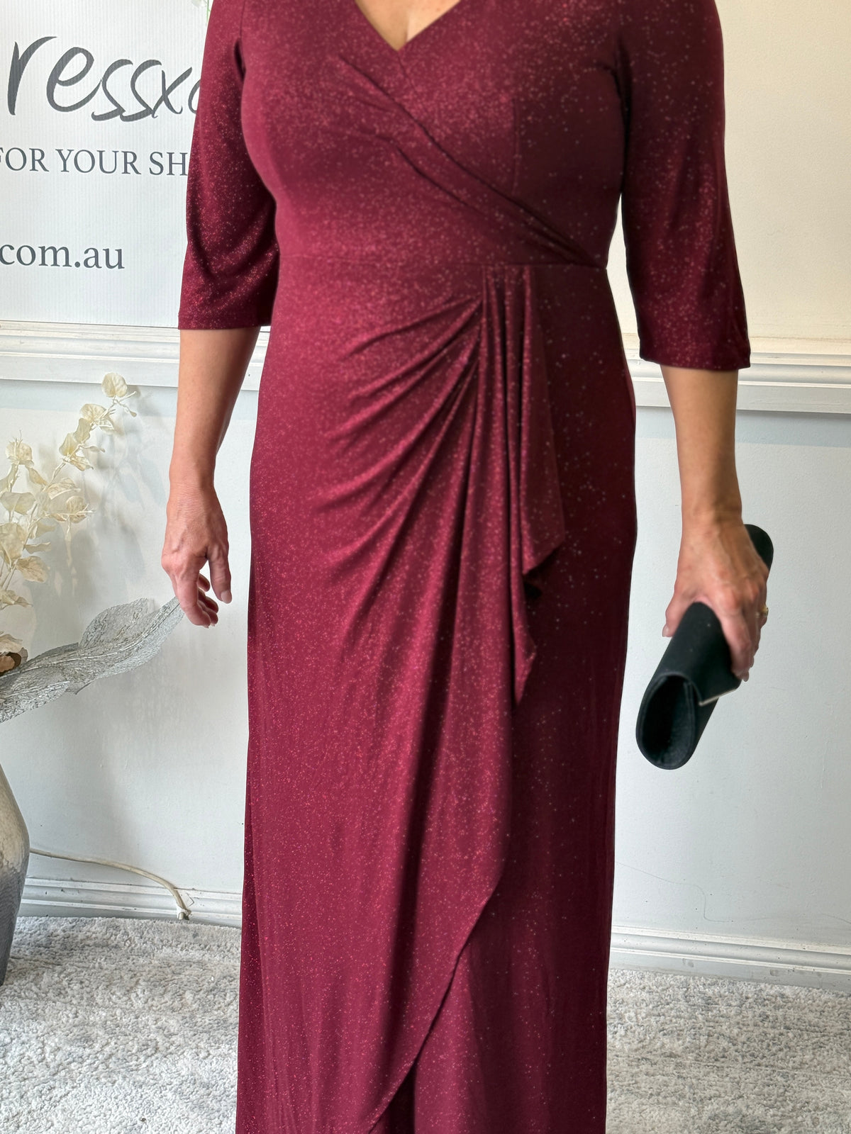 Constantine Burgundy Glitter Gown