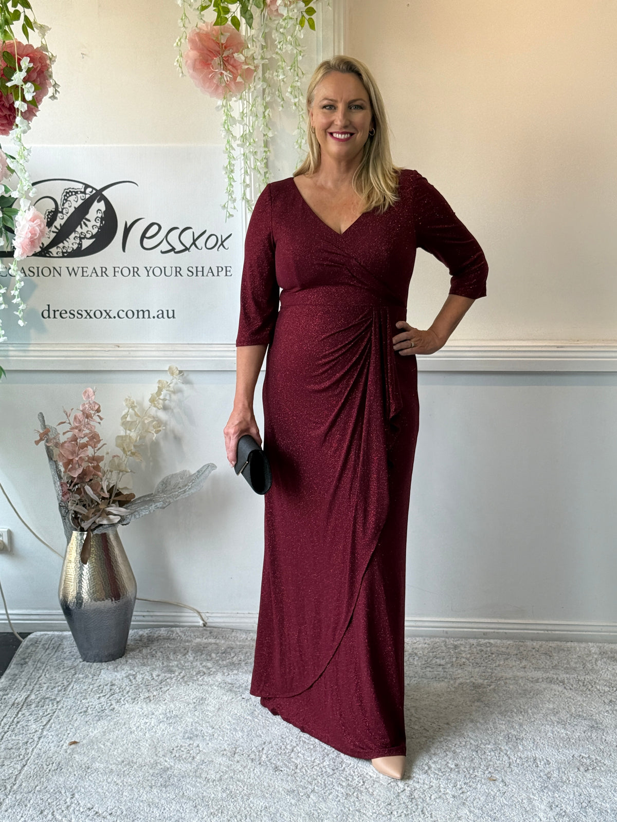 Constantine Burgundy Glitter Gown