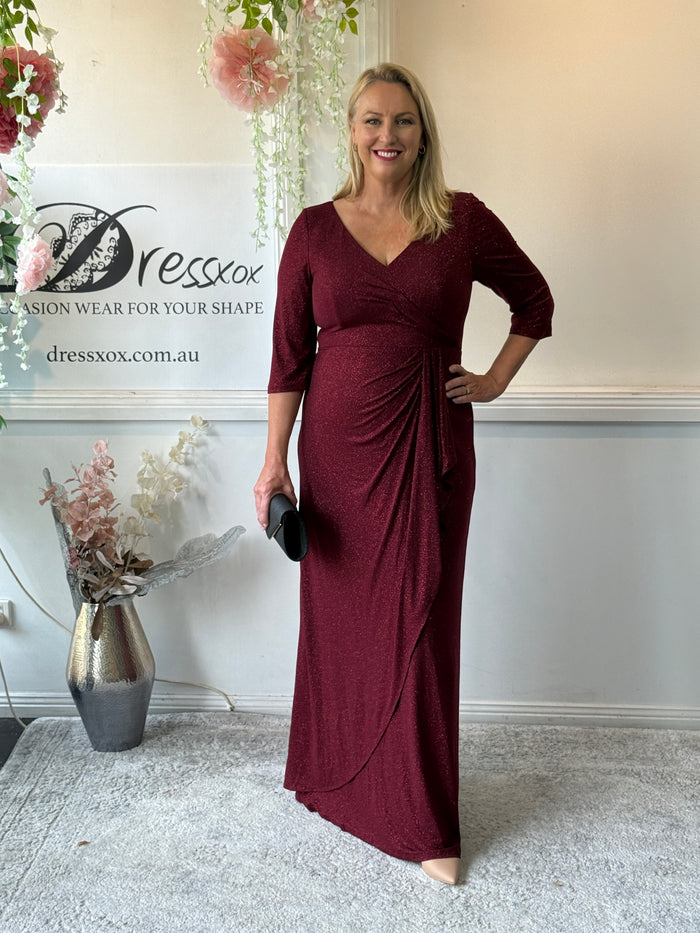 Constantine Burgundy Glitter Gown