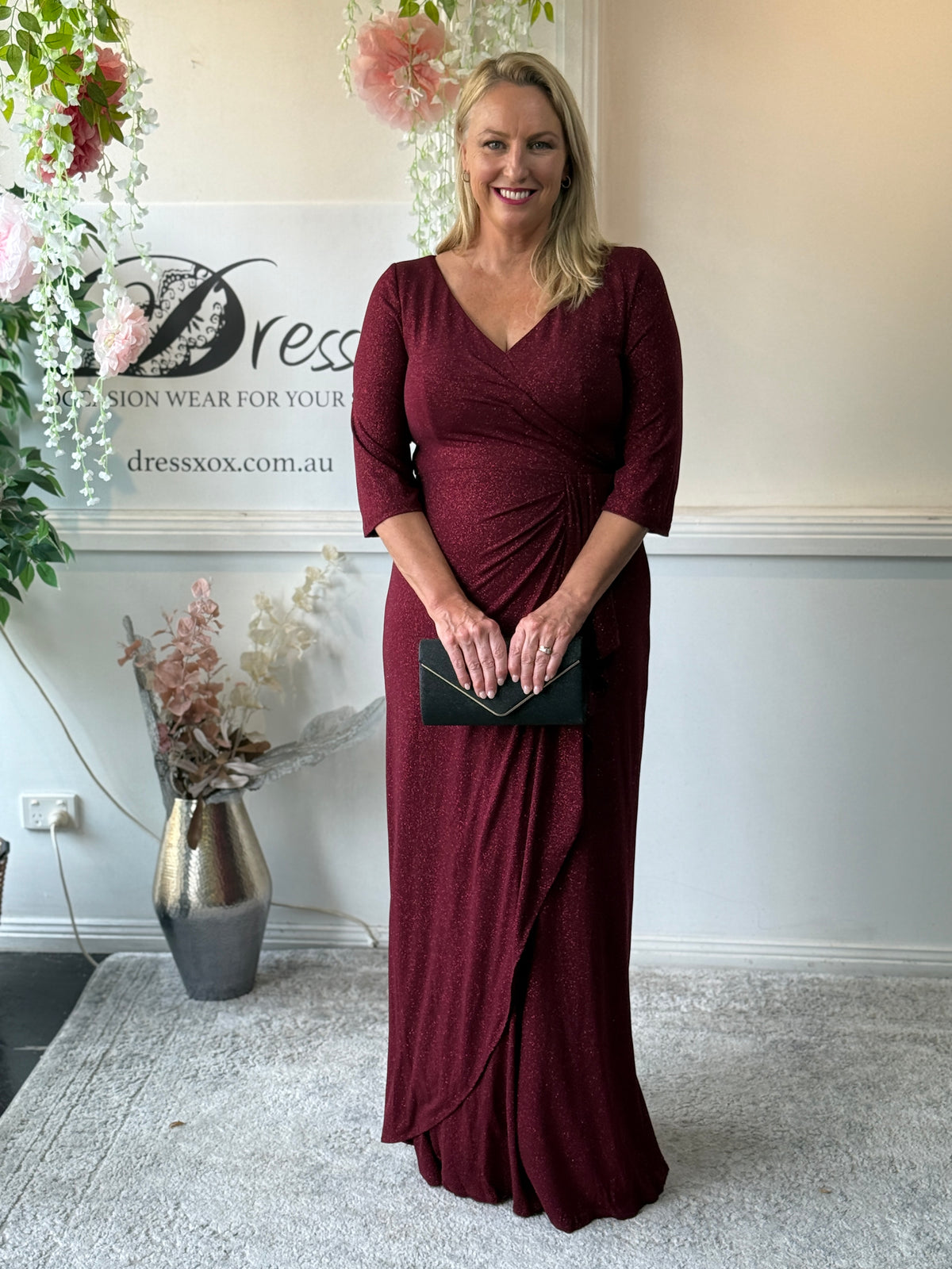 Constantine Burgundy Glitter Gown