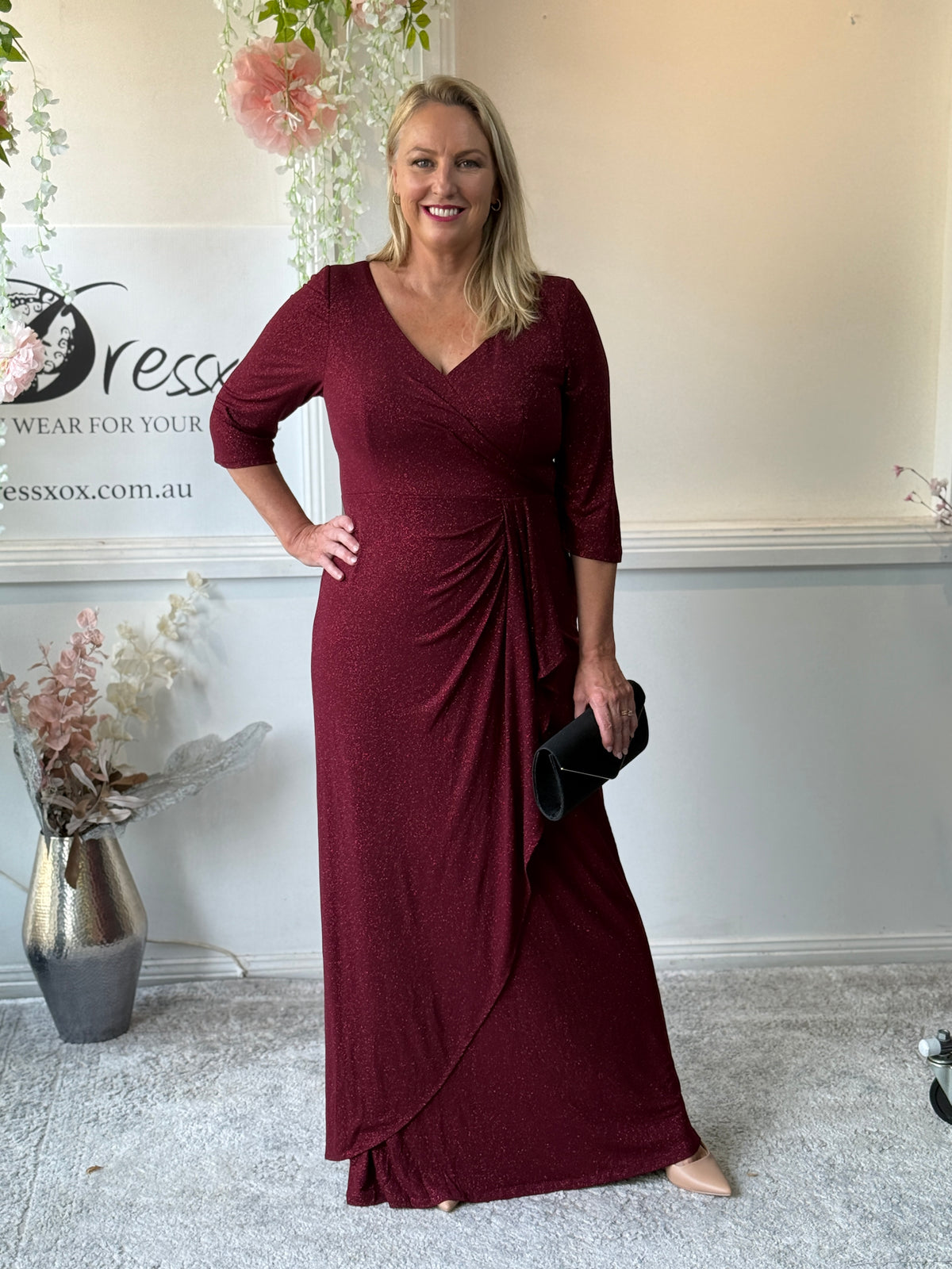 Constantine Burgundy Glitter Gown