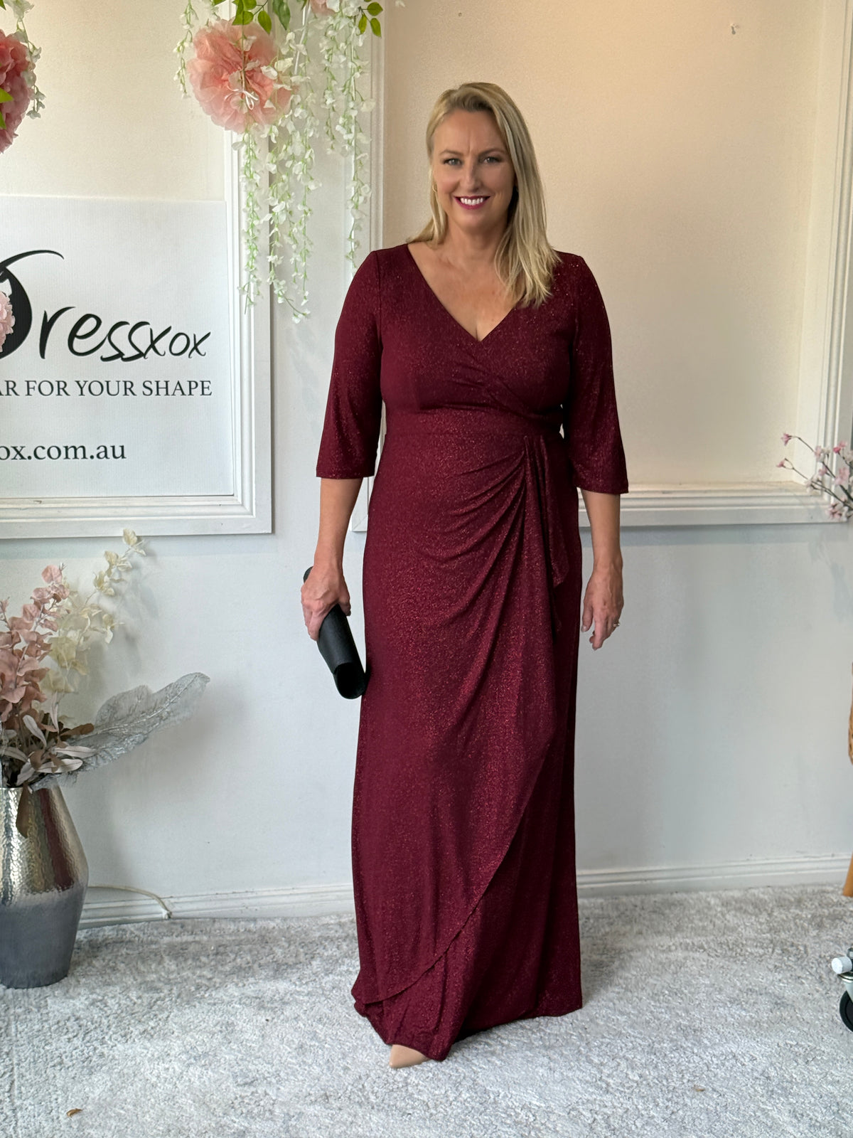 Constantine Burgundy Glitter Gown