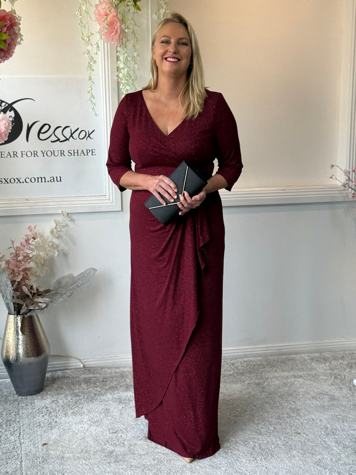 Constantine Burgundy Glitter Gown