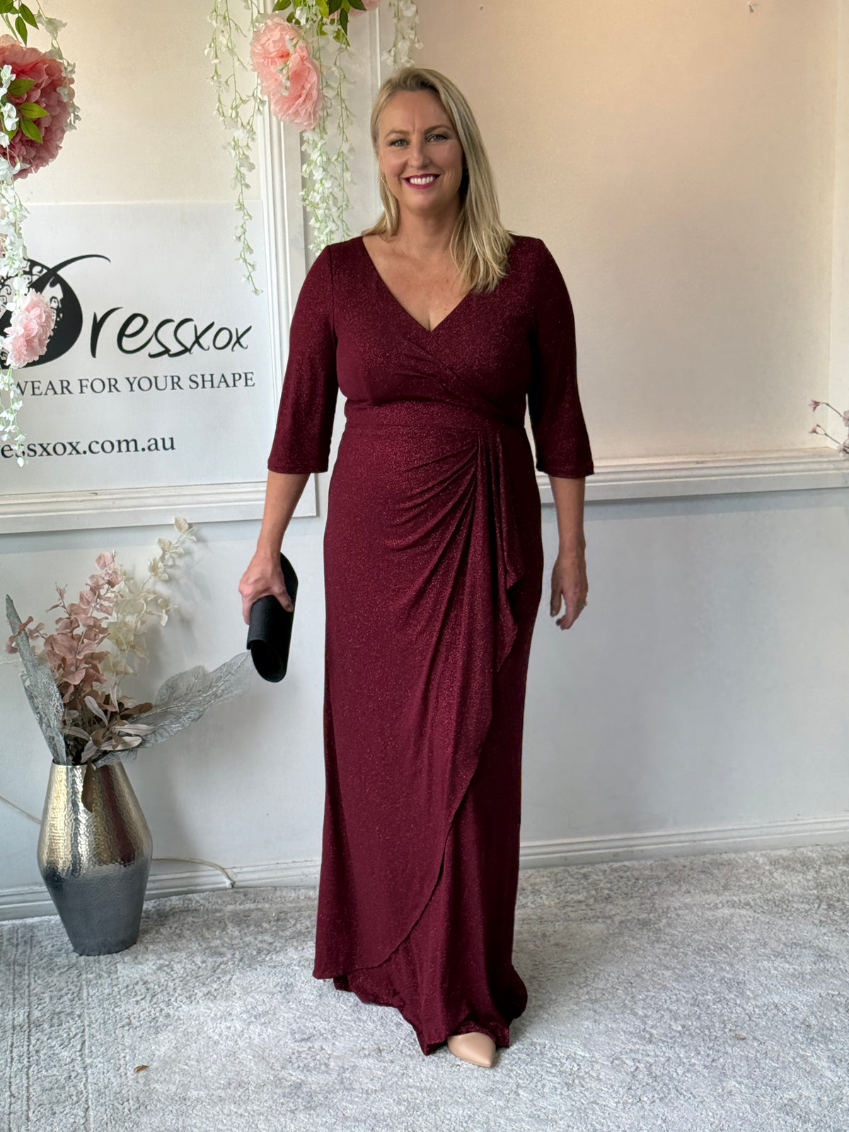 Constantine Burgundy Glitter Gown