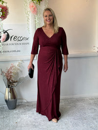 Constantine Burgundy Glitter Gown