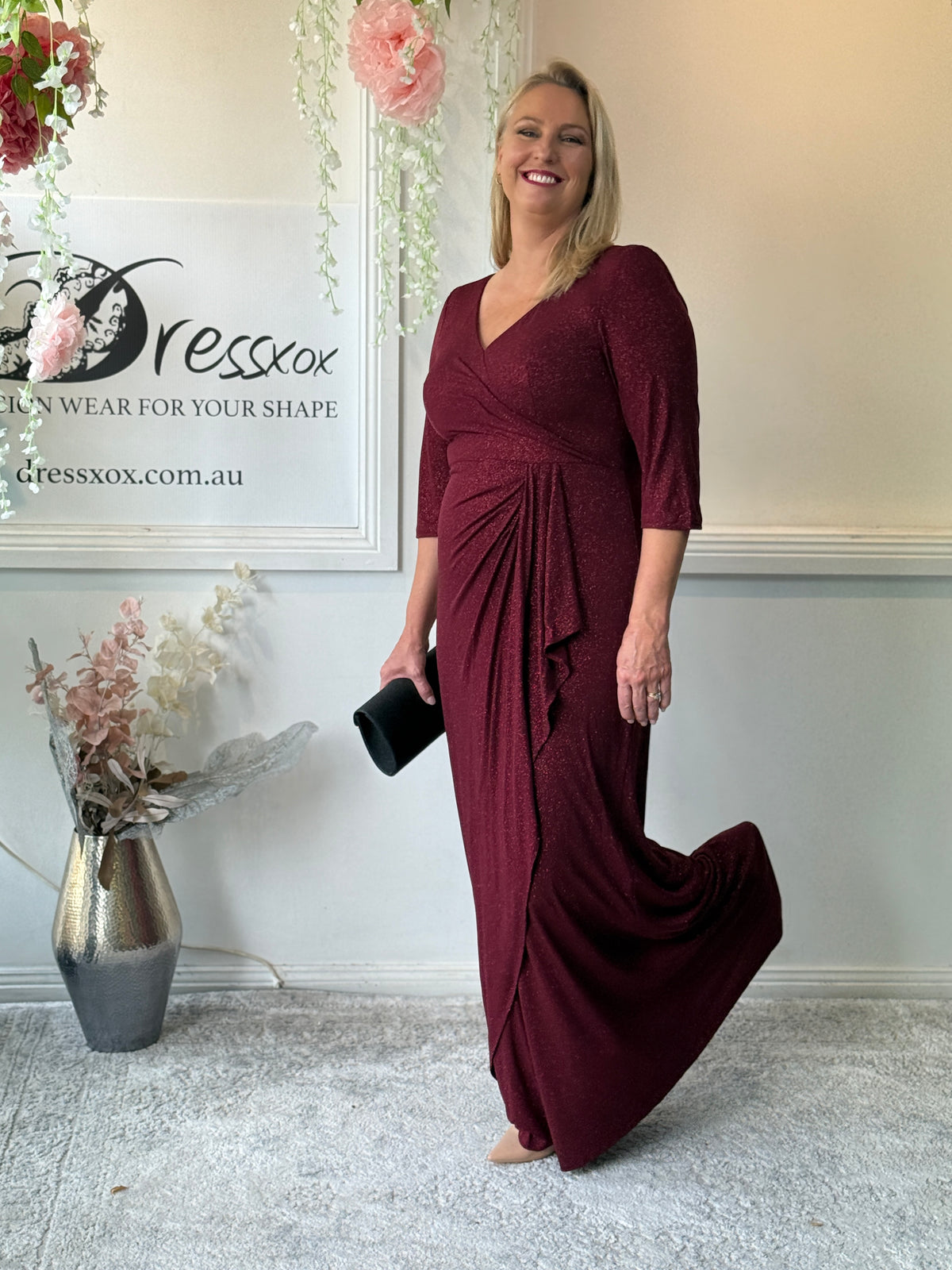 Constantine Burgundy Glitter Gown