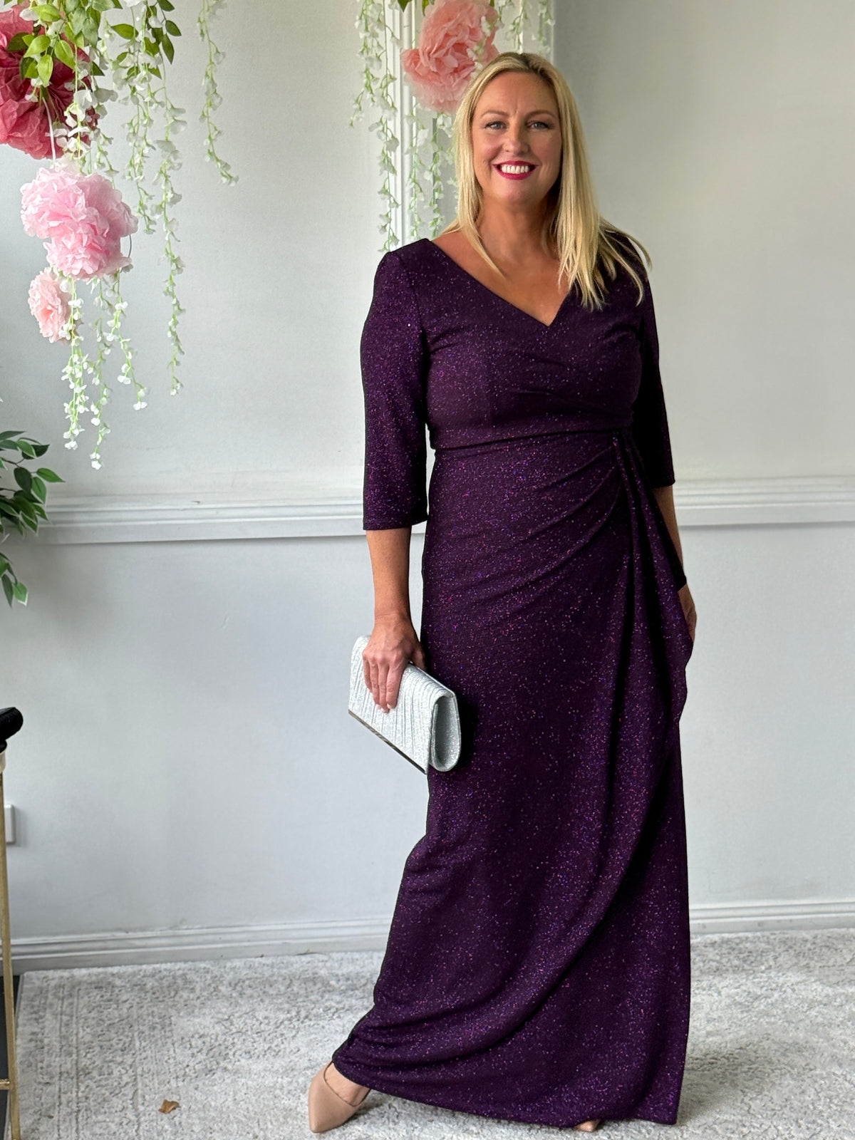 Constantine Plum Glitter Gown