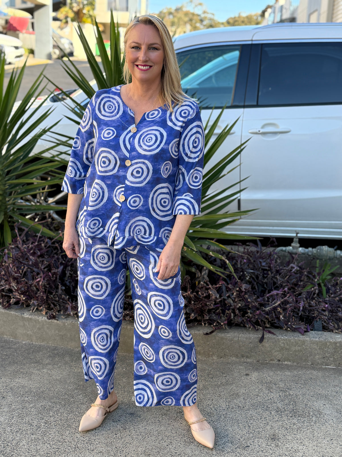 Darga Blue Swirl Linen Top
