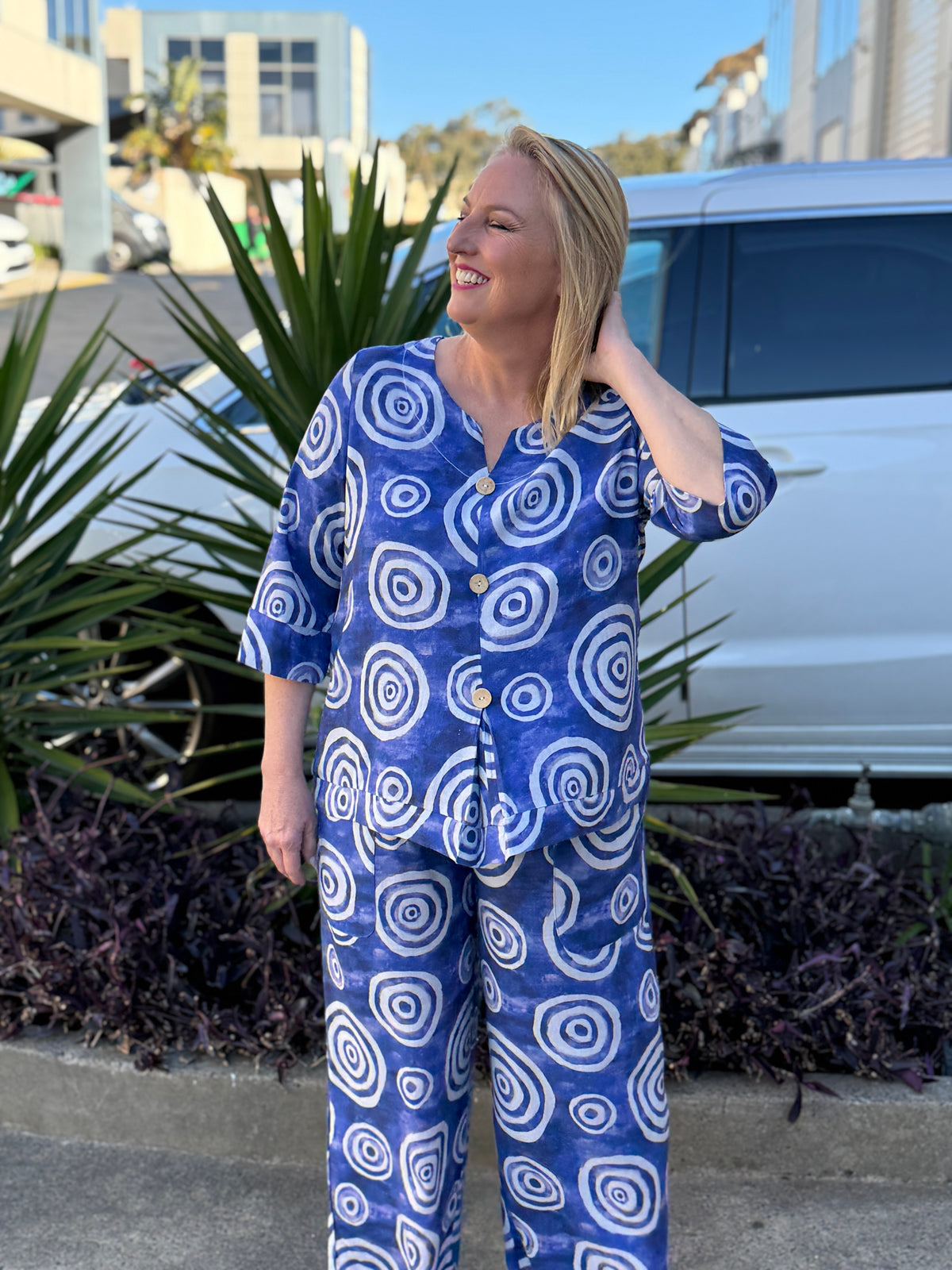 Darga Blue Swirl Linen Top