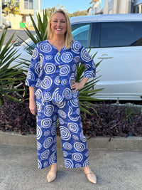 Darga Blue Swirl Linen Top