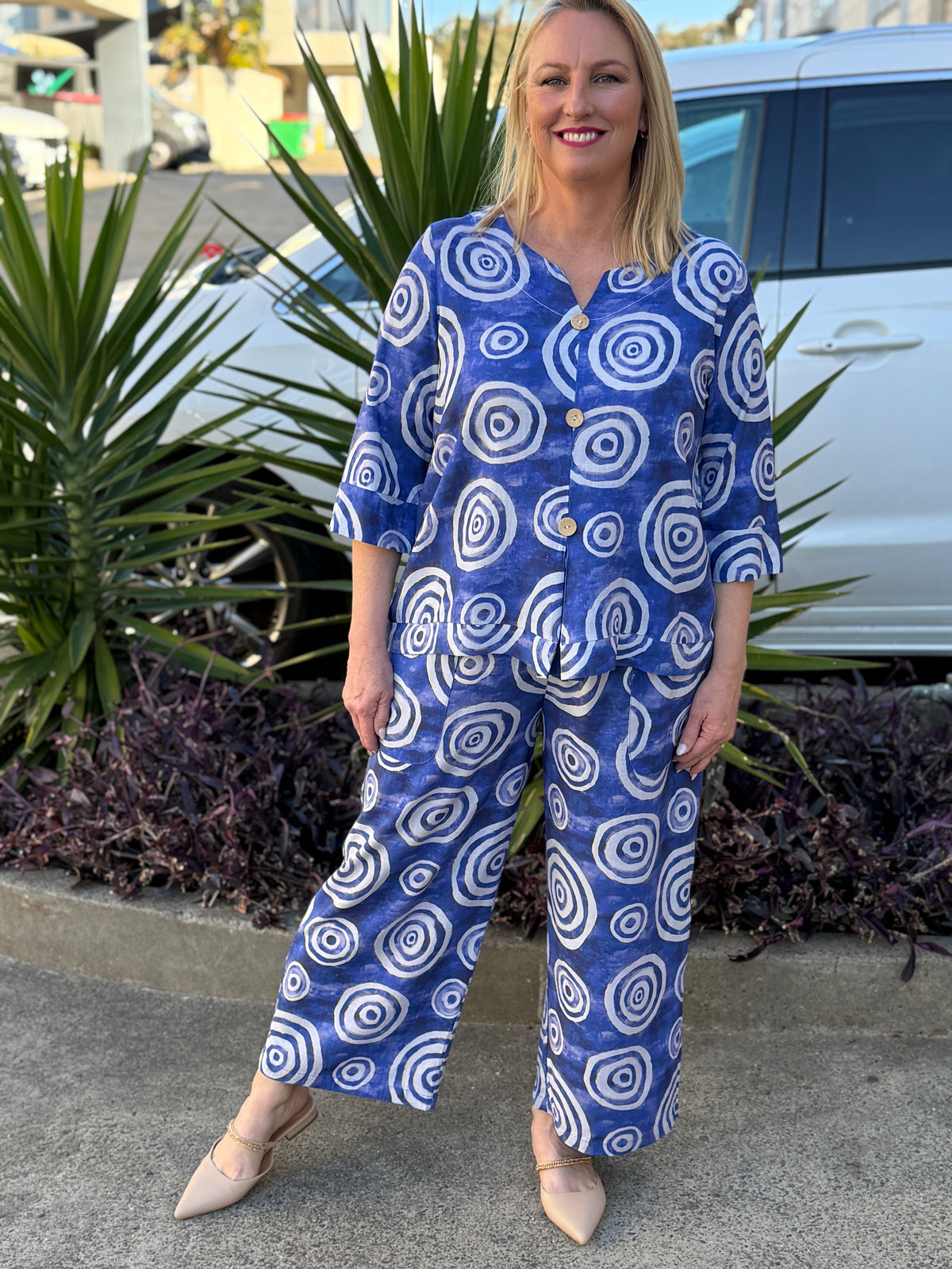 Darga Blue Swirl Linen Top