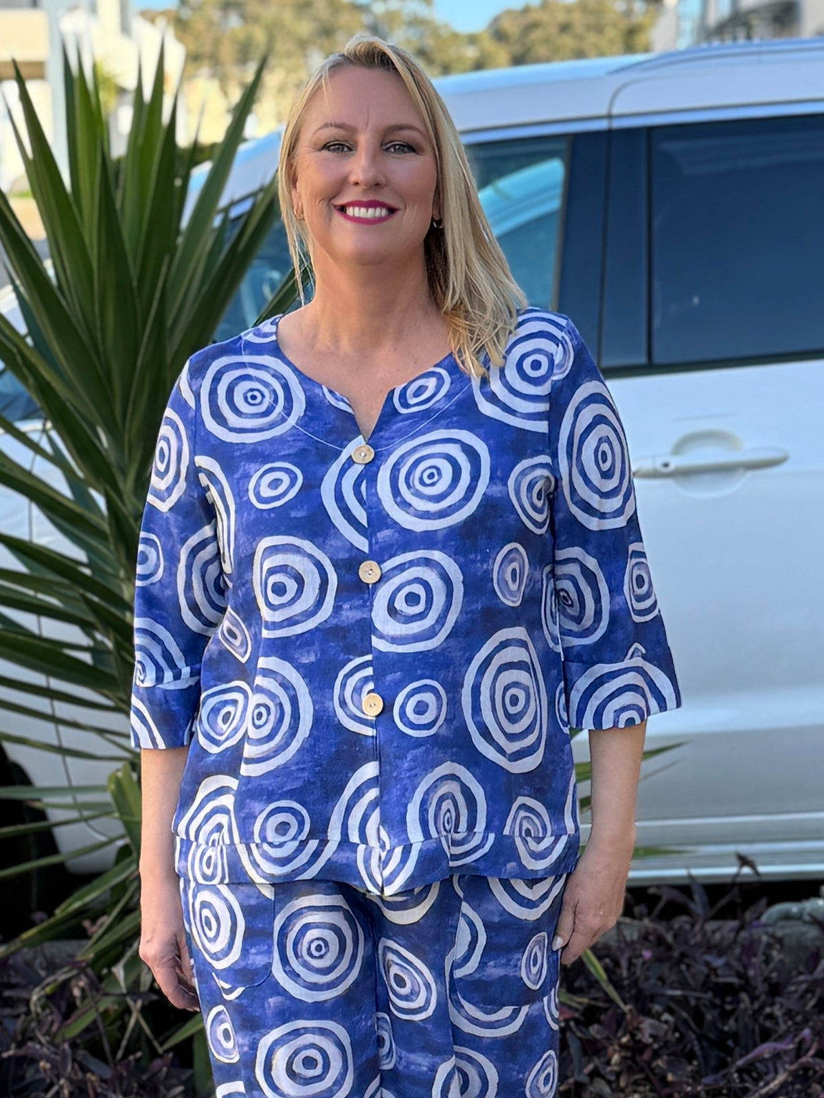 Darga Blue Swirl Linen Top