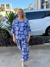 Darga Blue Swirl Linen Top