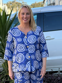 Darga Blue Swirl Linen Top