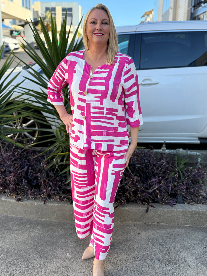 Darga Pink Geometrics Linen Top
