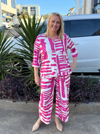 Darga Pink Geometrics Linen Top