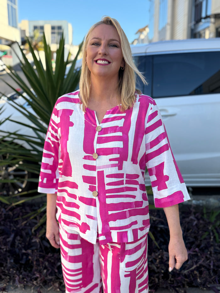 Darga Pink Geometrics Linen Top