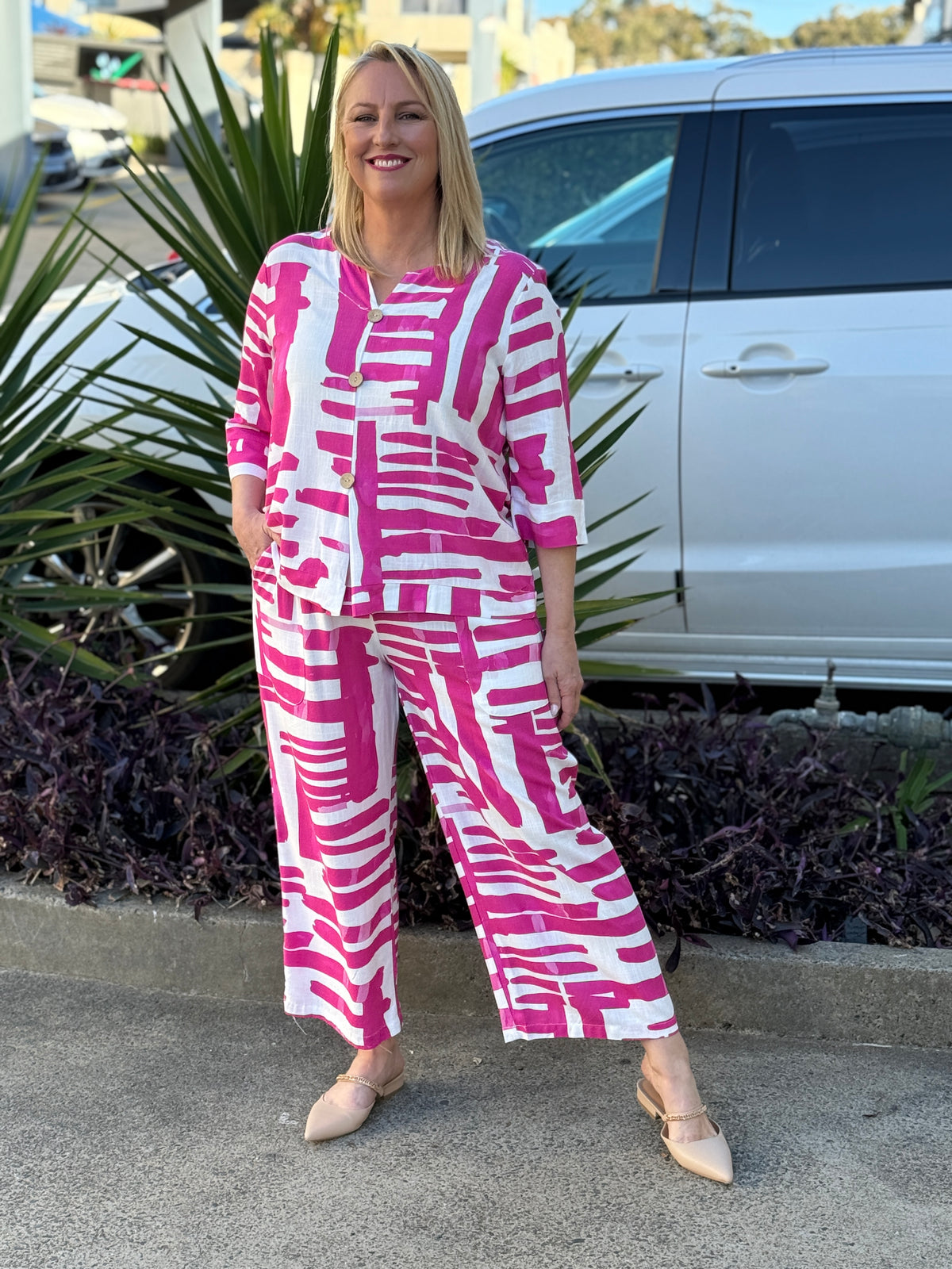 Darga Pink Geometrics Linen Top