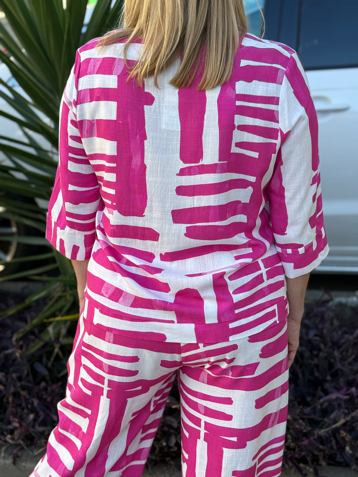 Darga Pink Geometrics Linen Top